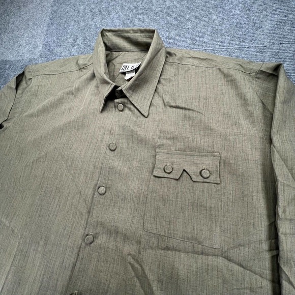 Vintage IQ Button Up Shirt Mens 3XL Green Long Sleeve Fabric Buttons USA Made - Picture 5 of 11